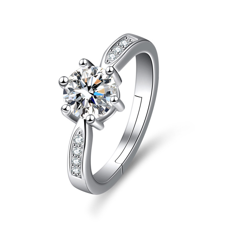 New classic six claw ring female simple diamond set 2 karat zirconium finger ring personalised index finger women's ring proposal anniversary rin