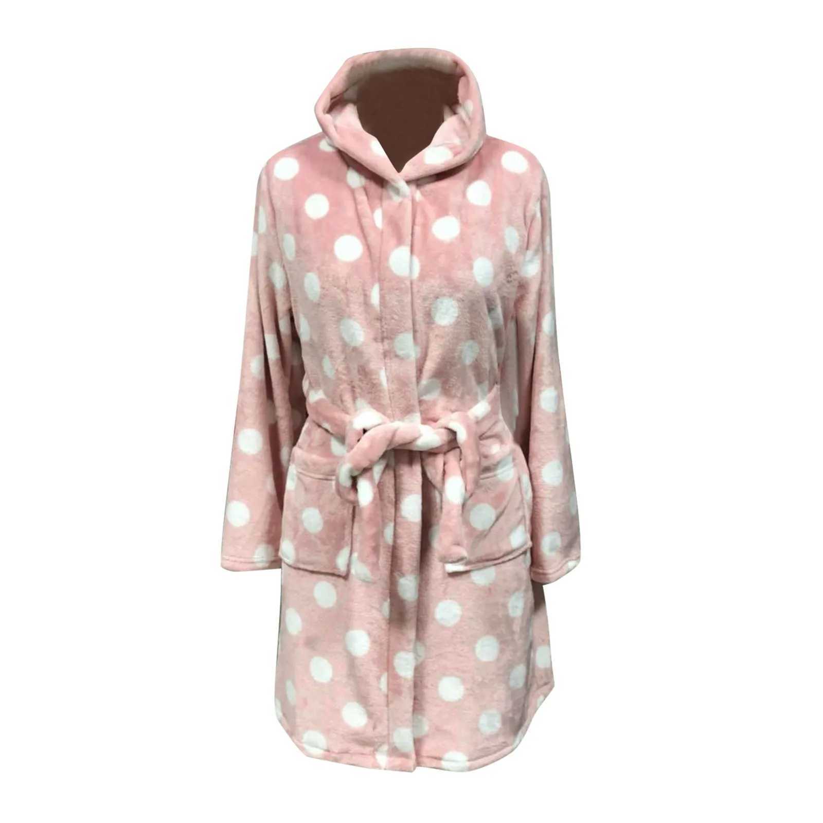Womens bathroom Drstring waist hooded short night light home clothing womens polka dot printed casual clothing cardigan pocket W241204