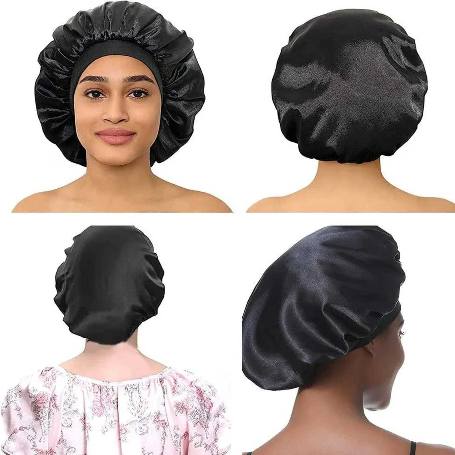New Unisex Head Wr Elastic Band Bonnet Sleep C with Premium Soft Band Large Satin Silky Bonnets for Women Hair CareXJ241205