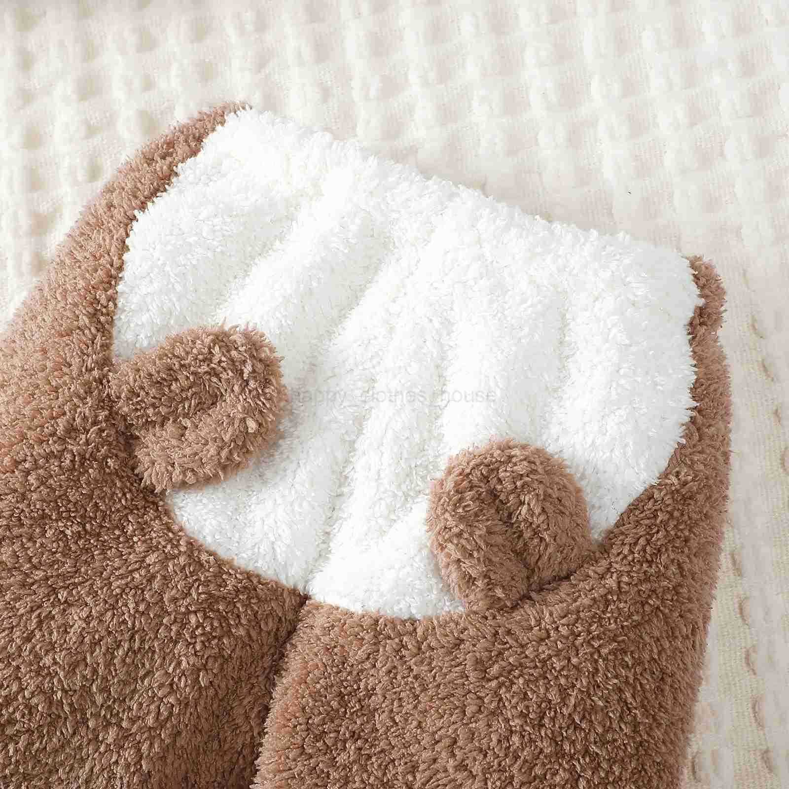 Toddler childrens Boy Set Brown Hooded Plush Long sleeved Pants Two-piece Set fit 0-3 Year old Male Baby Winter Warm SuitXJ241205