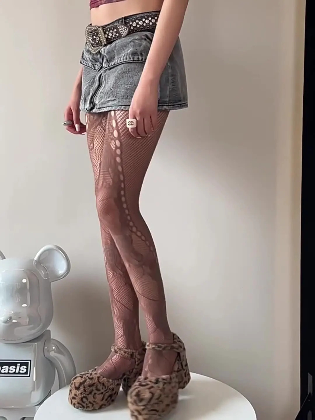 Womens Tight Clothing Hollowed Out Black White Fishnet Stockings SeeThrough Brown Lolita Sexy JK Internet 241204