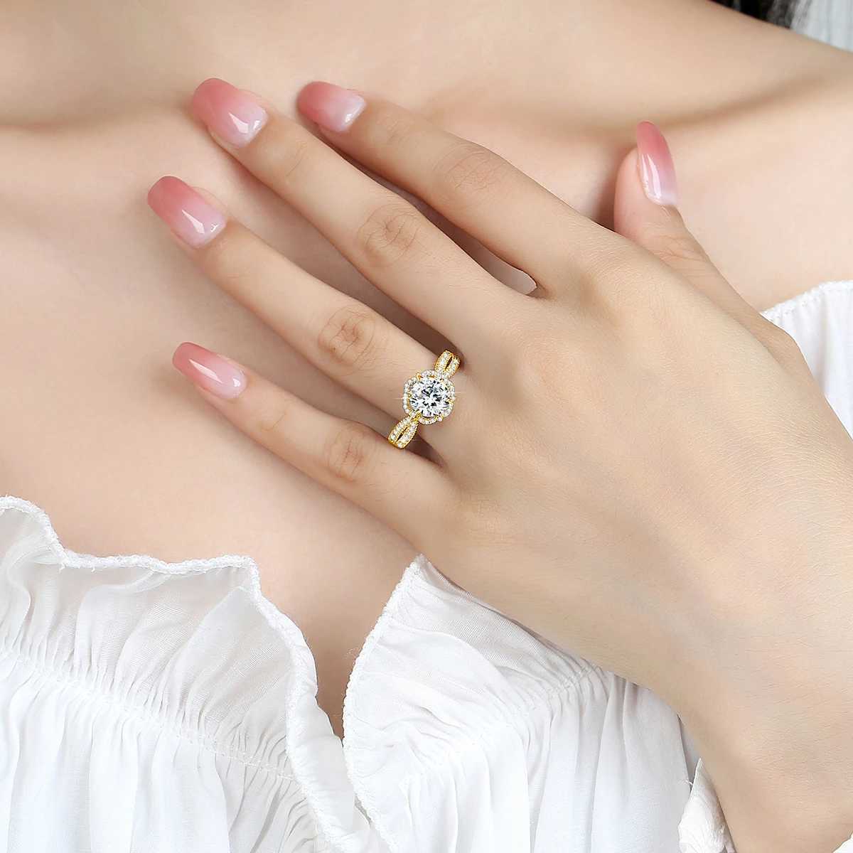 Szjinao 1ct/1.5ct/2ct D colored silica flower wreath for engagement 18k gold-plated 925 sterling silver wedding womens jewelry W241205