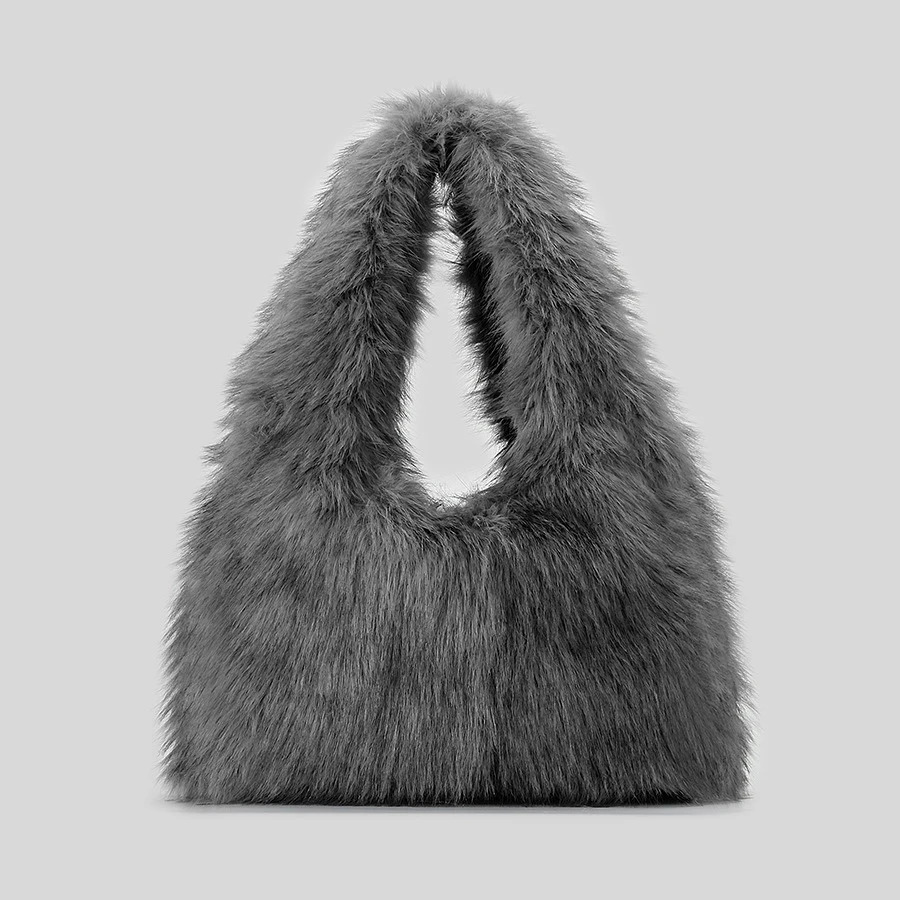 faux fur womens shoulder bag fluffy plush womens handbag small handbag trend armpit bag warm winter wallet 241205