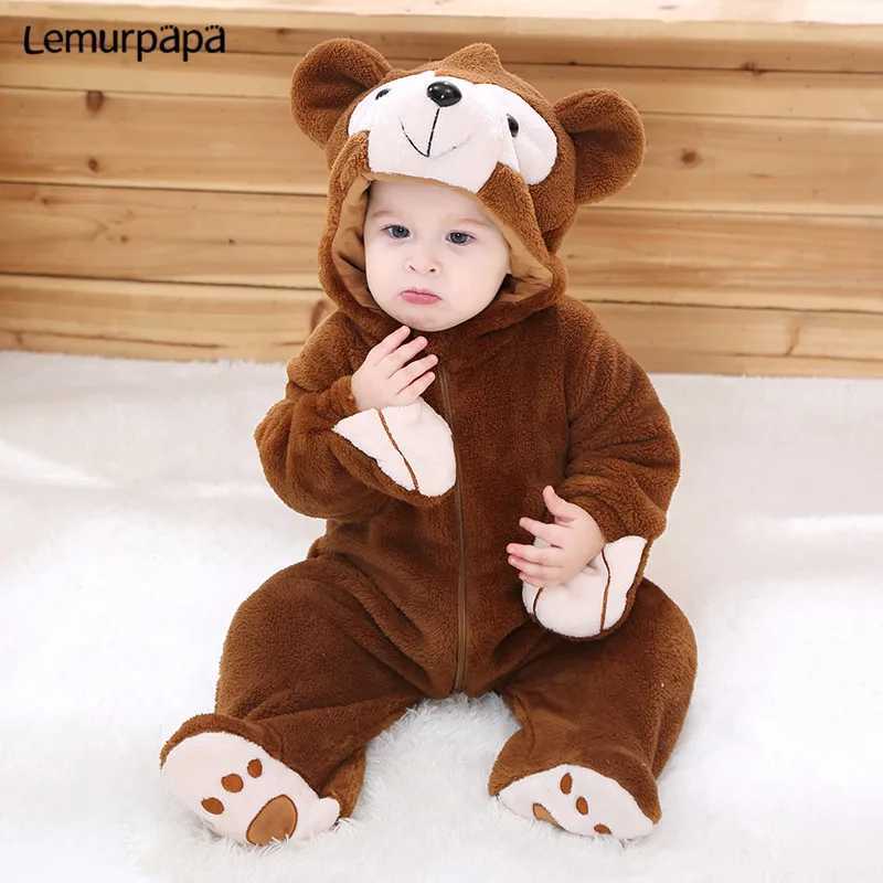 Pajamas Baby Boy Girl Clothes Romper Onesie Newborn Cartoon Bear Costume Funny Rompers Flannel Warm Winter Infant Clothing H241205