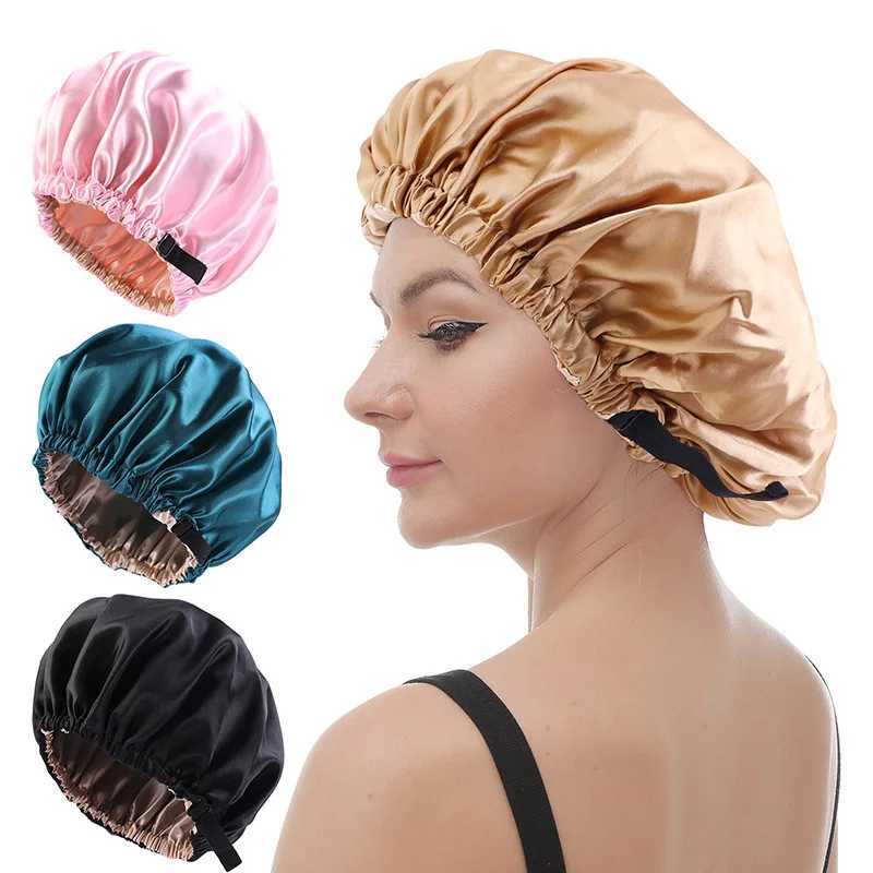 Women Shower Cs Adjusting Button Night Hat New Satin Hair C for Sleeping Invisible Flat Imitation Silk Round HaircareXJ241205