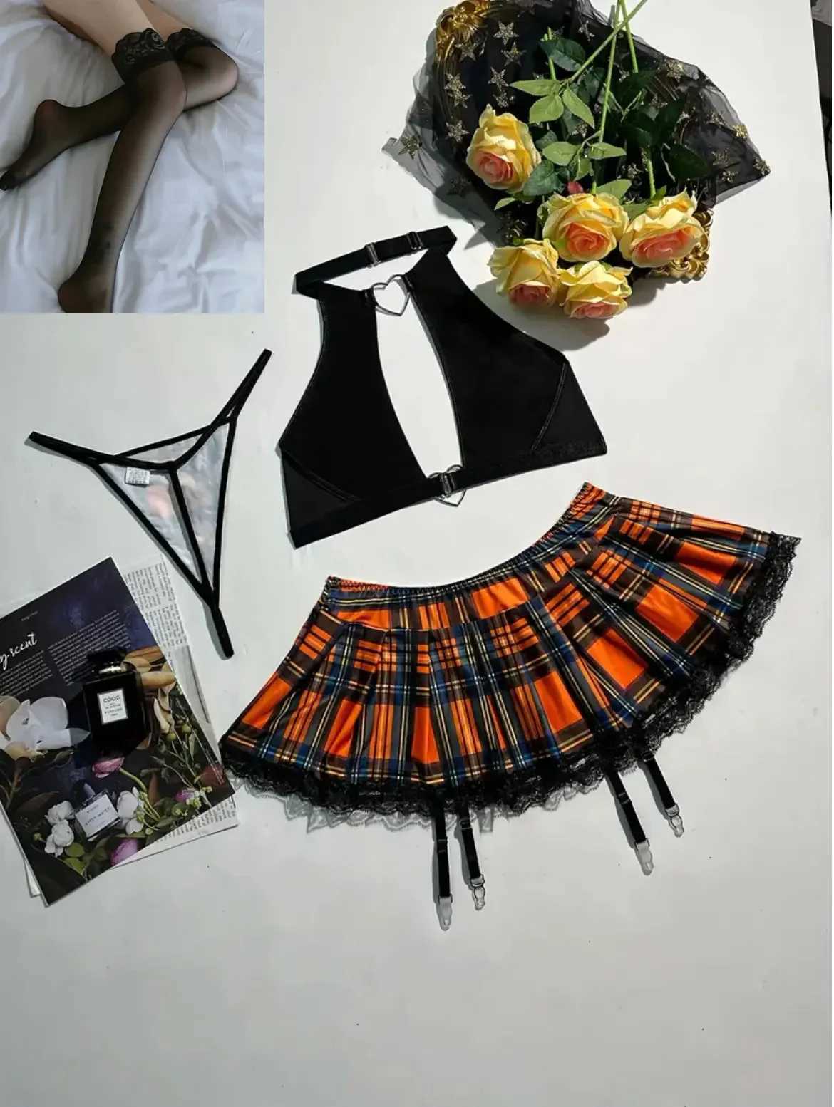 Erotic Sexy Uniform Bra And Panty Set Underwear Transparent Bra Exotic Sets Sexy Thong Woman Porn Lingerie Women SetXJ241205