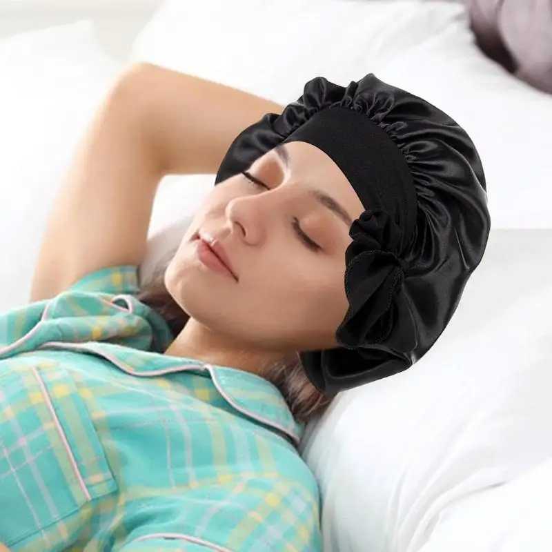 Black Silk Hair Wr Hair Sleep Cover Night Sleep Bonnets With Tie Bands For Women Curly Hair Long Hair Long Curly HairXJ241205