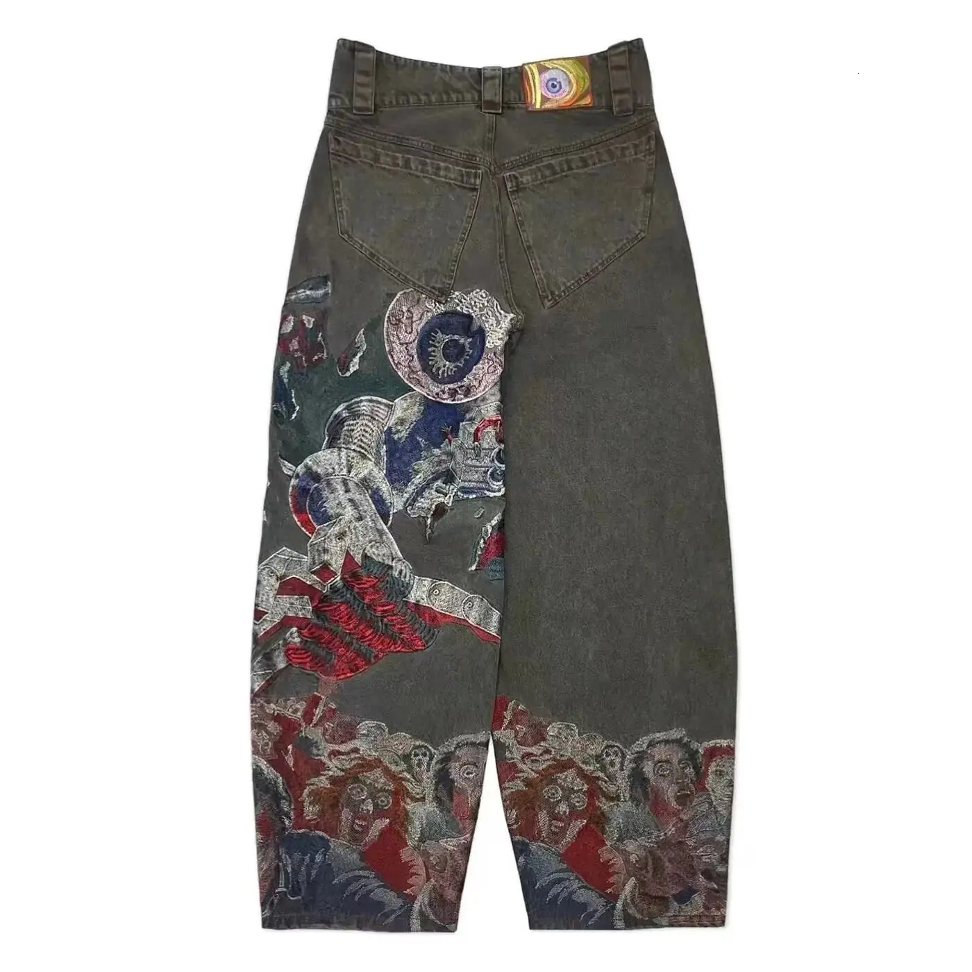 Trend Y2K Bat Animal Embroidery Baggy Jeans Vintage Men Black Washed Hip Hop Goth Denim Pants Fashion Straight Wide Leg Trousers 241204