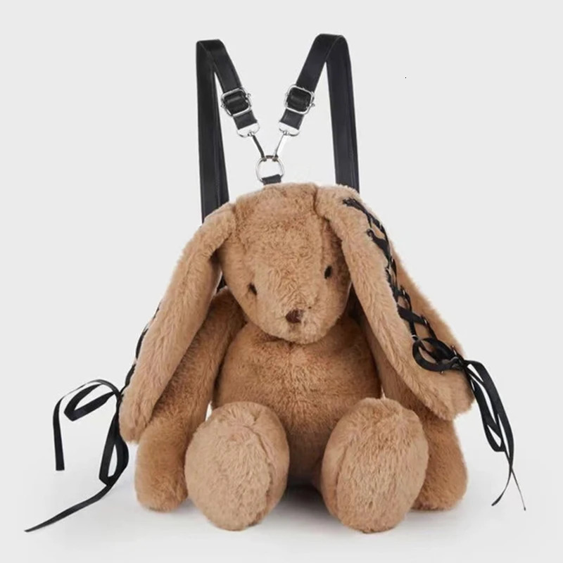 Cute rabbit backpack made of artificial fur suitable for women er handbags and wallets 2024 fashionable plush lace shoulder straps 241205