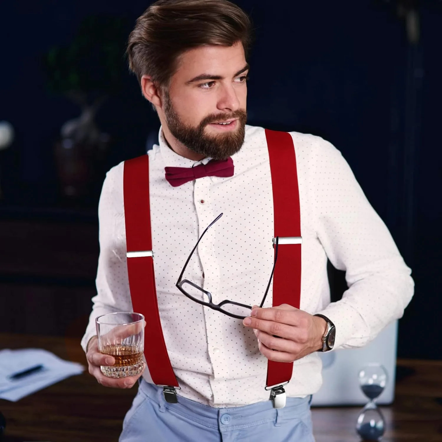 Mens Suspender Trousers Braces with Strong 2 inch Wide 4 Clips Heavy Duty for Men High Elastic X Style Adjustable Suspenders 241122