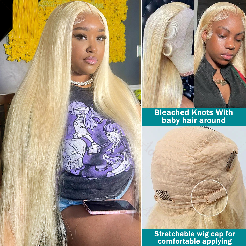 Honey Blonde 613 HD 250% 13X6 Straight Front Human 40 Inches 13X4 Lace Frontal Wigs 5X5 Closure Remy Hair Wig