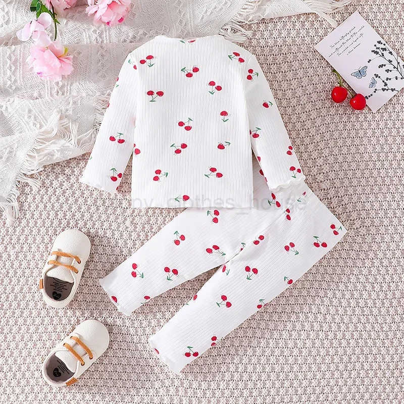 Baby Sets For Kid Newborn Girl 1-18 Months Pyjamas Long Sleeve Pajamas Cherry Print Outfit Toddler Infant Clothing Set For BabyXJ241205