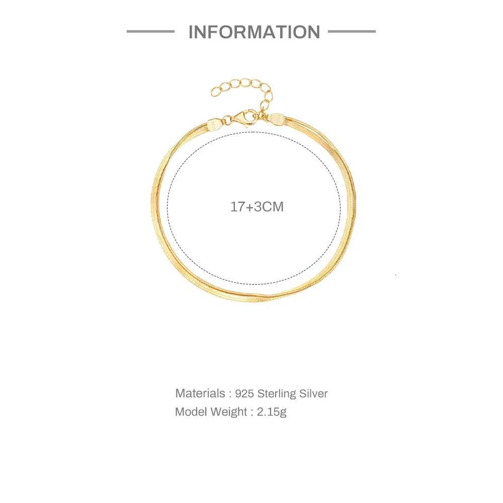 CANNER 1Pcs Minimalist DoubleLayered Snake Bone Chain Bracelet In Gold Color 925 Silver Simple For WomenS Daily Wear 241122