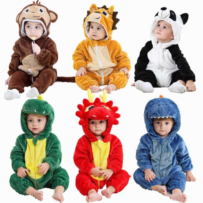 Pajamas Kigurumi Anime Onesie Kids Dinosaur Pajamas 1 2 3 4 Years Monkey Panda Animal Cosplay Clothes Winter Soft Warm Children Pyjamas H241205