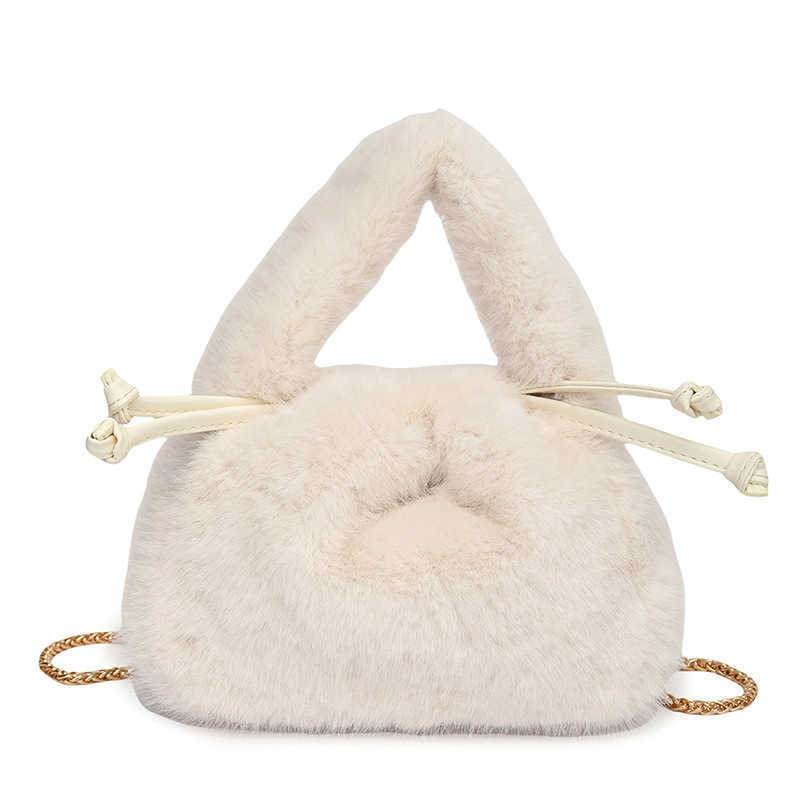 Rabbit Hair Small Bag Autumn and Winter New Item Plush Drawstring Bucket Bag Fashionable Handbag Furry and Stylish Chain Crossbody 241205