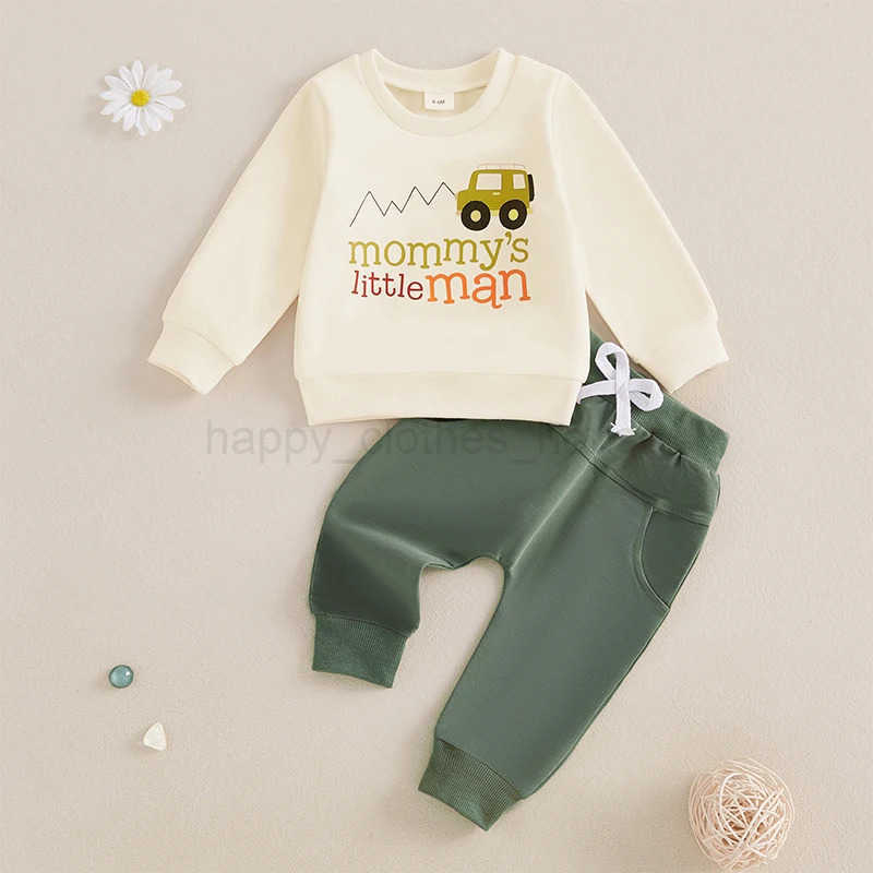 Baby Boys Pants Set Long Sleeve Crew Neck Letters Car Print Sweatshirt with Elastic Waist Sweatpants Infant ClothesXJ241205