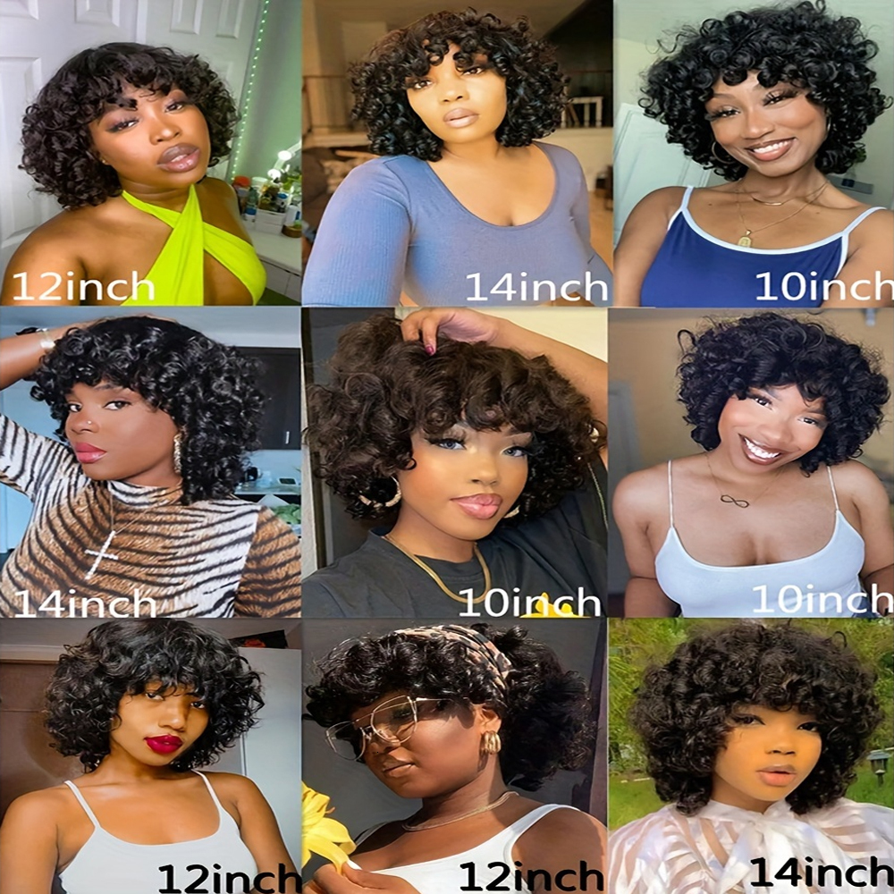 Afro Funmi Wigs With Bang Short Bouncy Curly Bob With Bangs Hine Made Rose Curl Human Hair Wig For Black Women