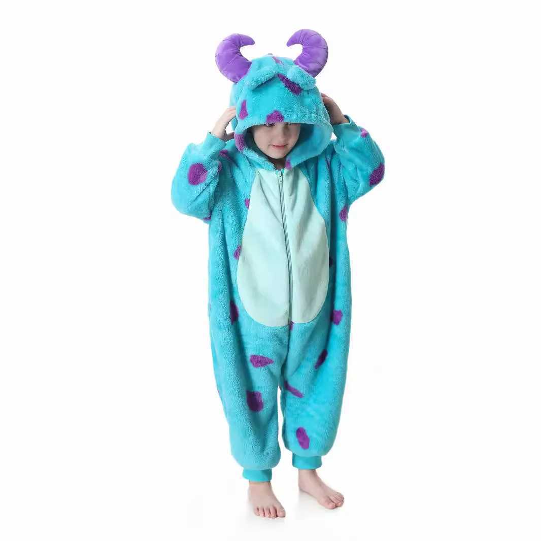 Pajamas Kids Sully Onesie Flannel Pajamas for Children Kigurumi One-piece Pyjamas Halloween Cosplay Costume H241205