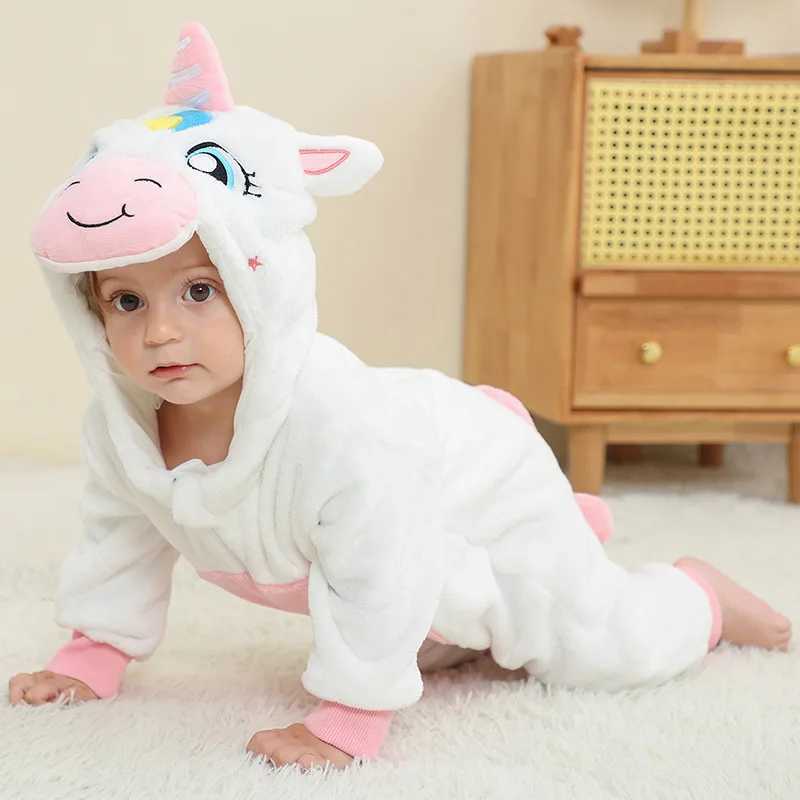 Pajamas Newborn Baby Rompers Kigurumi Boy Girl Onesie Animal Cartoon Romper Hooded Pajamas Lion Dinosaur Costume Toddler Cosplay Clothes H241205