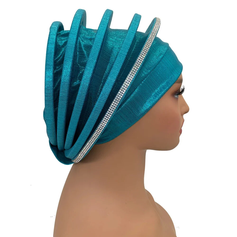 Afrcian Lady Head Wraps Female Berets Turban Nigeria Headpiece Wedding Party Gele Elegant Diamonds Spiral Beret for Women 241205