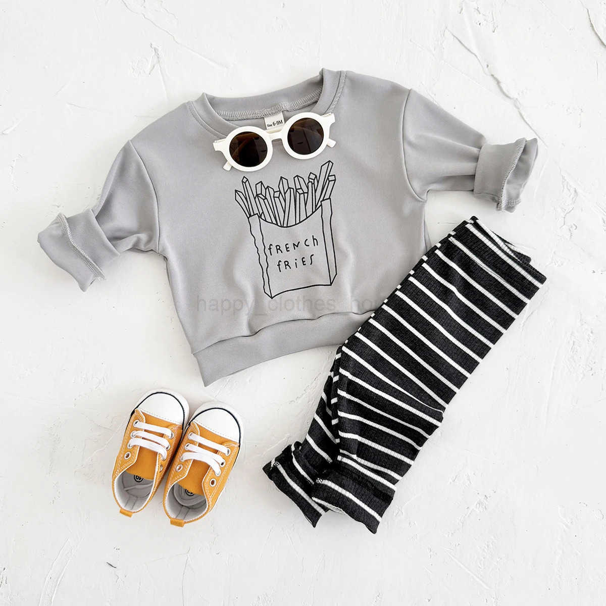 INS Newborn Baby Boy Sets Spring Autumn French Fries Print Top+Bottom Infant Toddler Suit Long Sleeves Girl 2PCS Casual WearXJ241205