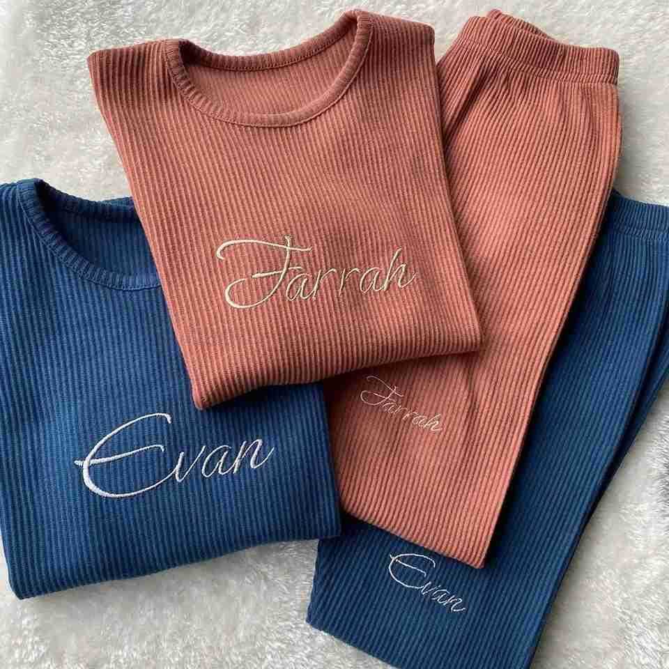 2024 Custom Winter Warm Kids Clothes Ribbed Knitting Pajamas Solid Cotton Casual Infant Set Baby Boy Girl Lounge SleepwearXJ241205