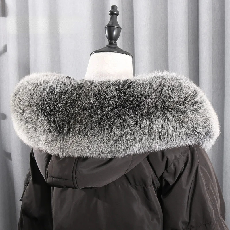 Real fox fur collar winter womens natural fur cover decorative fur coat jacket black scarf shawl 241205