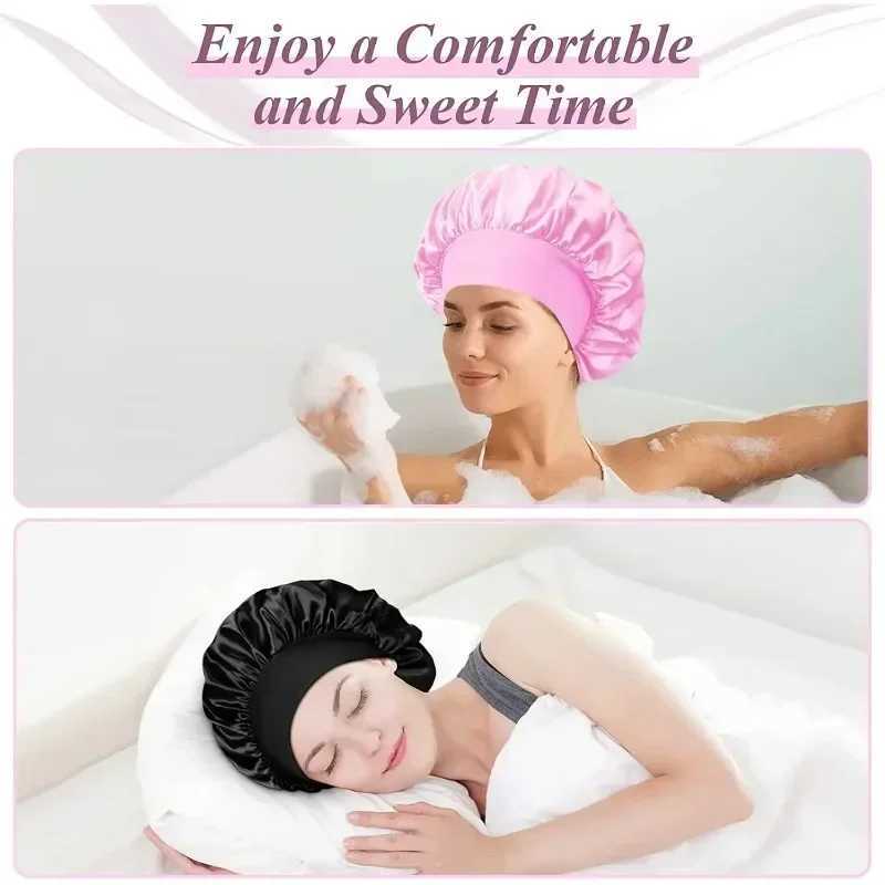 1pcs Soft Silk Satin Lined Bonnet Large Satin Hair Bonnet Household Sleep Shower C Hair Wr Cover for Long Hair Salon ToolXJ241205