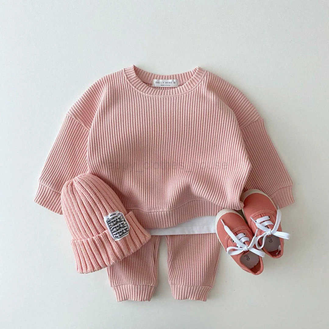 Children Clothing Autumn Winter Warm Clothes Girls Sweatshirt Long Sleeved Waffle Baby Boys Top+Pants Boys SetXJ241205