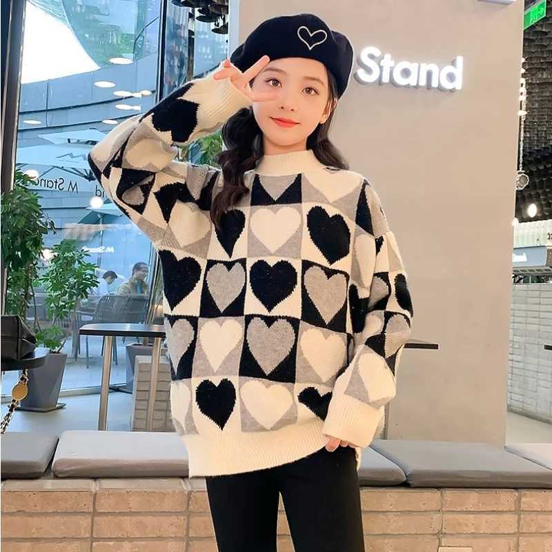 Girls Sweater Thickened 2024 Autumn/Winter New Childrens Fashion Knitted Top Girls Winter Clothing 7 8 10 12 Years Old W241205