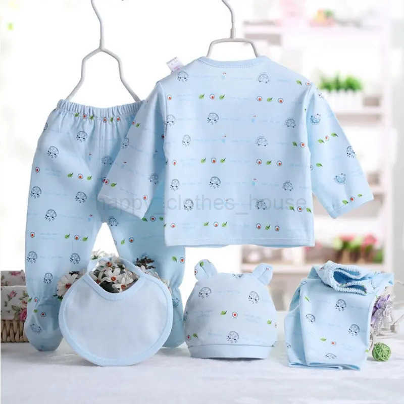5pcs/set Newborn Baby Suit Set Top 2 Pants Hat Bibs 0-3 M Clothing Set Boy Girl Clothes Pure Cotton Breathable UnderwearXJ241205