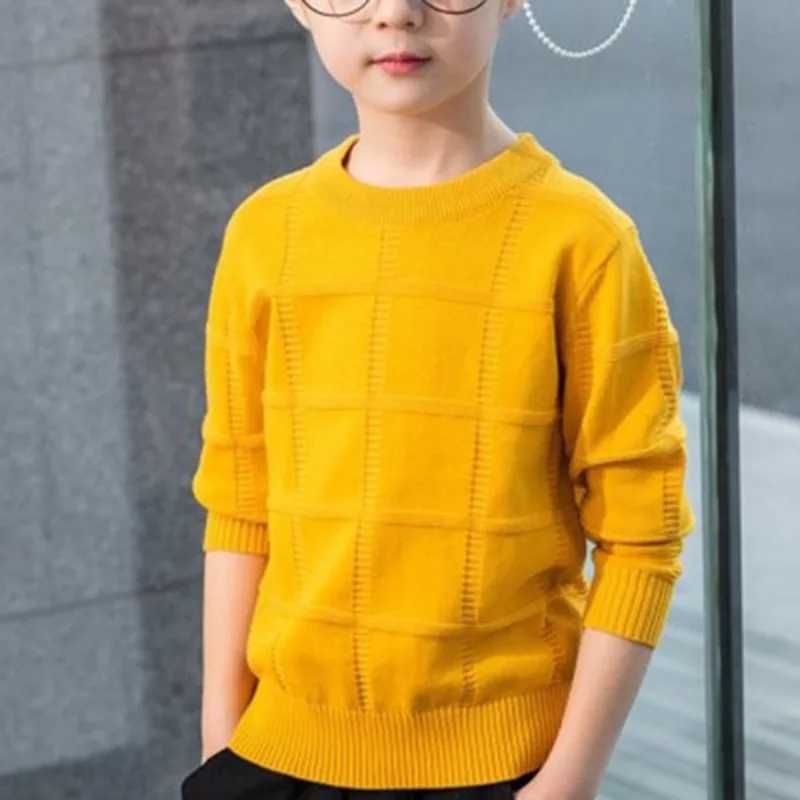 Boys autumn new round neck long sleeved solid color lace shirt casual childrens clothing sweater top W241205