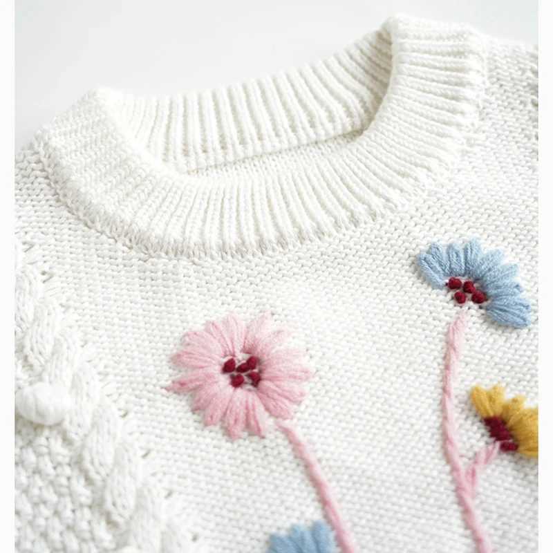 1-6Y Baby Girl Sweater Childrens Embroidery Knitted Long Sleeve Pullover Coat Childrens Clothing Girls Autumn and Winter Clothing W241205