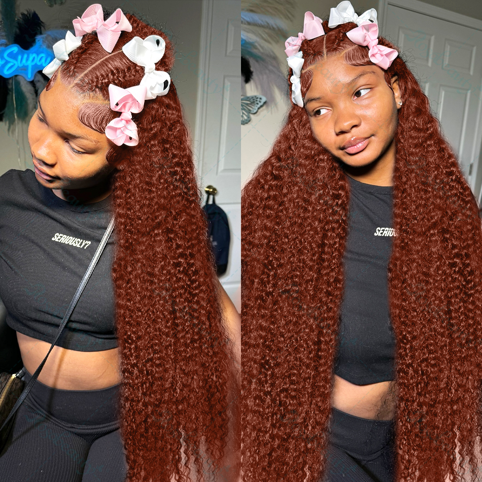 Rosabeauty 250 Density Reddish Brown Curly Wigs 13X6 HD Lace Frontal 13X4 Deep Front Wig Human Hair Water Wave 38 Inches