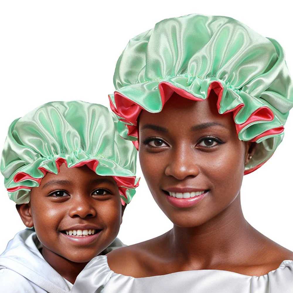New Womens Satin Solid Sleeping Hat Night Sleep Hair Care Bonnet Nightc Silky Shower Cs Comfortable Flower Band Unisex CXJ241205