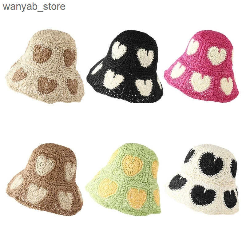 Cloches Western style straw hat hand woven retro heart-shaped colorful L240910 L0910