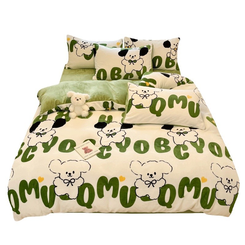 Thickened Milk Fleece Four-piece Winter Double-sided Duvet Cover