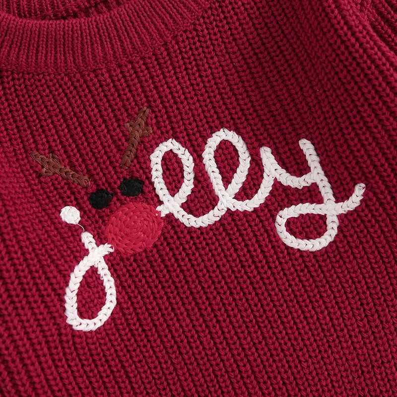 Baby boy girl Christmas sweater newborn reindeer letter embroidery warm pull Knitwear jumper top W241205