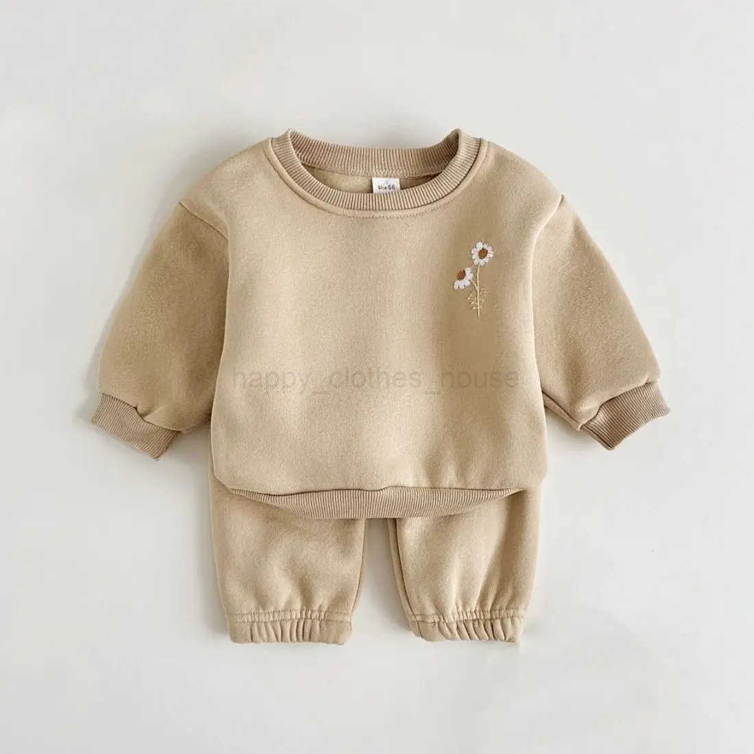 2024 Fall Thick Clothes Infant Sets Fleece Embroidery Daisy Pullover Sweatshirt+Jogger Pants Baby Boys Girls Basis Winter 2PcsXJ241205