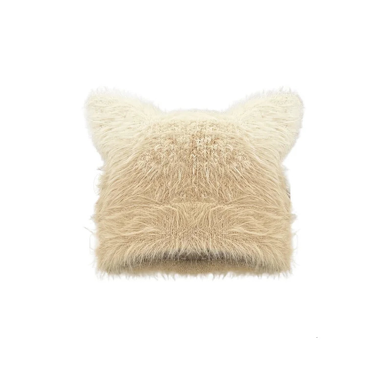 Korean style gradient color mixed thread knitted cat ear hat mens autumn and winter item ruffled toque casual cool full match 241205