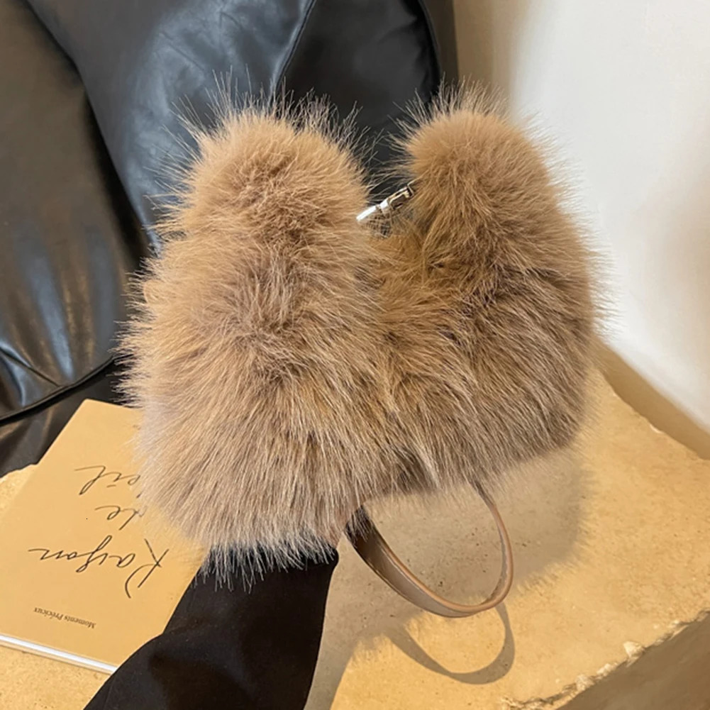 faux fur womens shoulder bag soft plush clutch wallet handbag womens fluffy handbag solid color homeless bag fur handbag 241205
