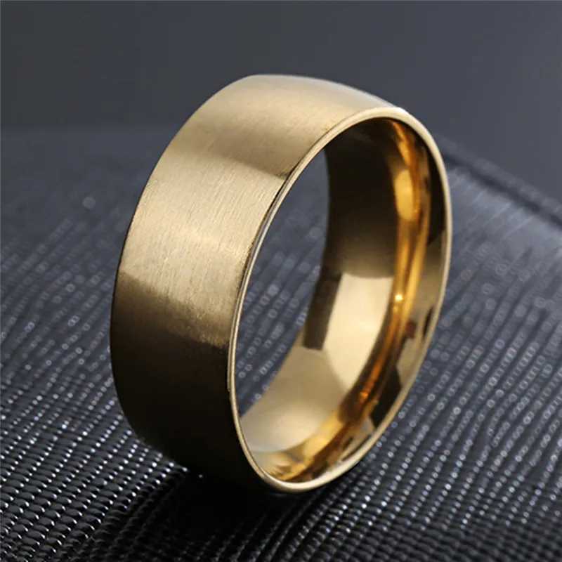 ZORCVENS New Punk Black Gold Silver Titanium Wedding Ring High Quality 8mm Brushed Stainless Steel Mens Jewelry W241205