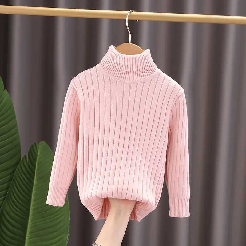 Autumn and Winter Girls Sweater Fashion High Neck Vertical Stripe Design Full Sleeve Knitted Bottom Suitable for Children Aged 2-6 W241205