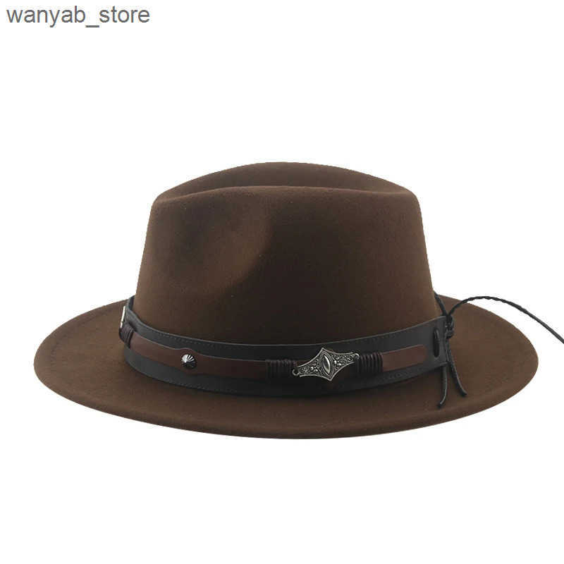 Cloches Fedora Hat Womens Hat Mens Cowboy Hat Large Size 62cm Western Cowboy Belt Cowboy Band Fedoras Chapeau Feutre Mens L240910