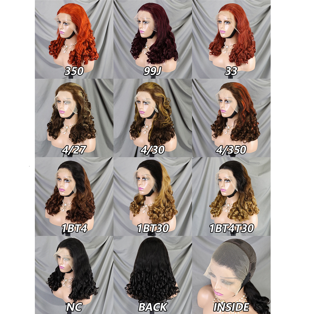 300 Density 100% Human Loose Wave Fumi Bouncy Curly Ombre Double Drawn Hair 13X4 HD Lace Frontal Wigs