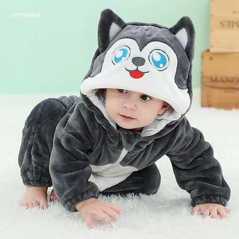 Pajamas Husky Dog Romper Baby Boy Girls Pajama Toddlers Winter Outfit Halloween Animal Suit Onesie Festival Party Bebe Clothes Kigurumis H241205