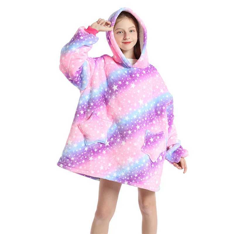 Pajamas 2024 Winter Girls Warm Hoodies Children Hooded Sweatshirts Kids Oversized TV Blanket Teens Warm Fleece Sherpa Blanket Boys Coats H241205