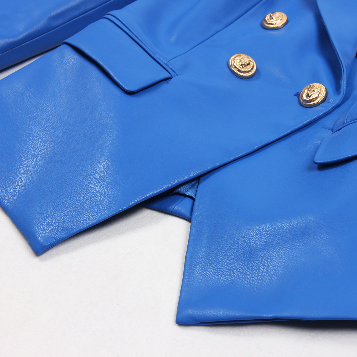 S-3Xl High Quality Fashion New PU Leather Fabric Double Breasted Long Sleeve Slim Fit Commuter Women's Suit Coat Blazer