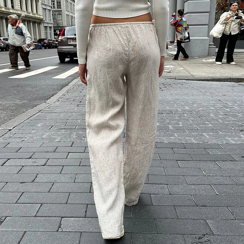 Comfy Loung Pants Streetwear Casual Tie Up Waist Wide Leg Trousers Y2K Vintage Striped Loose Pants Women Pajamas Sleepwear 241204