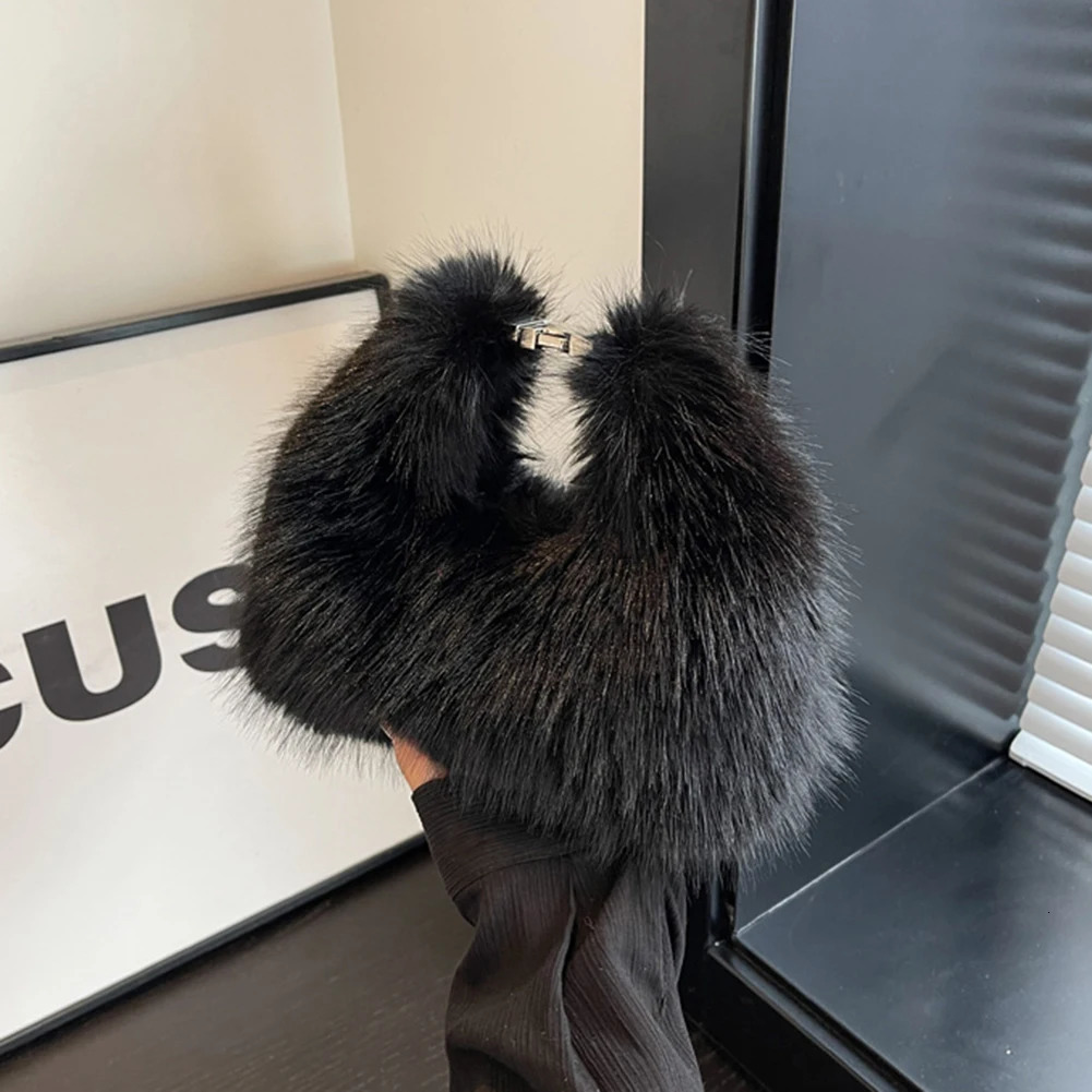 faux fur womens shoulder bag soft plush clutch wallet handbag womens fluffy handbag solid color homeless bag fur handbag 241205